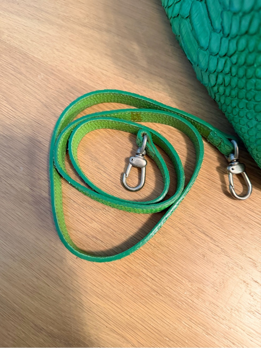 Green Python-Embossed Leather Tote - Picture 8 of 11